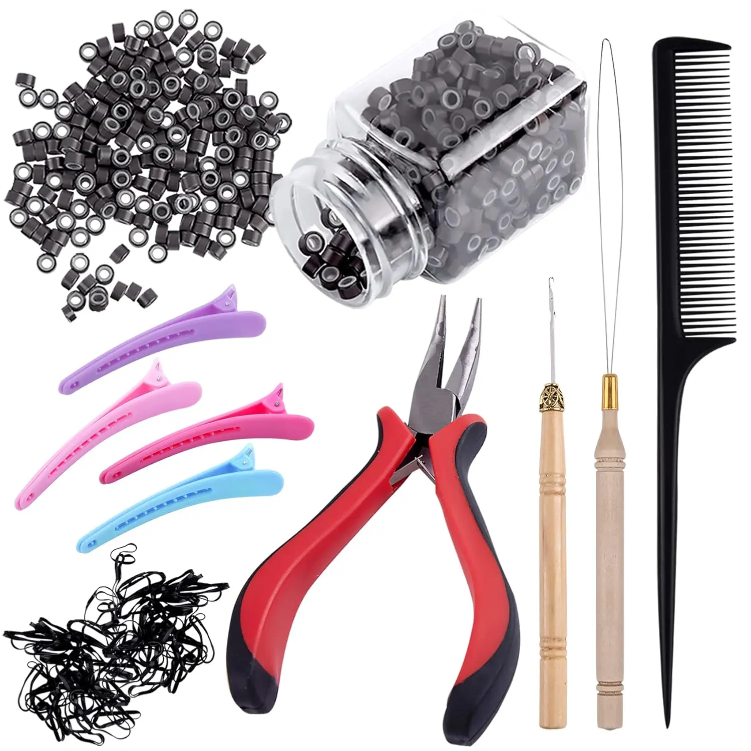 500 Pcs Dark Brown Hair Extension Beads With Tool Hair Extension Kit