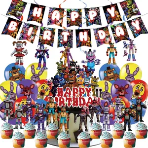 FNAF Birthday Decoration Five Nights at Fridays Full Set Horror Cute Banner + Balloon + Cake Topper Party Supplies