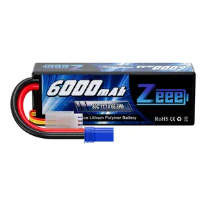 Zeee 3S Lipo Battery 6000mAh 11.1V 80C Hard Case RC Battery with EC5 Plug for RC 1/8 1/10 Scale Vehicles Car Trucks Boats