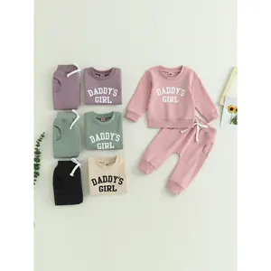 Baby Toddler Girls Spring Outfit 6 12 18 24 Months 2T 3T Letters Print Long Sleeve Crew Neck Sweatshirt with Elastic Waist Sweatpants Fall Clothes