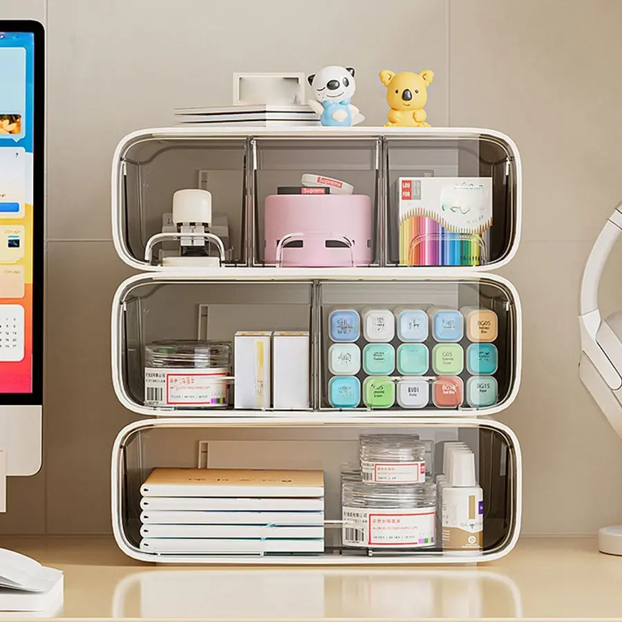 Multifunctional Desktop Storage Box, Home Office Storage, Pull-Out Cosmetic Organizer, Desk Stationery Holder, Office Supplies Container, Space-Saving Design, Desk Organizer Tidy, Desk Accessories
