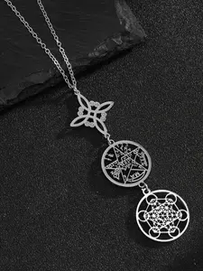 Minimalist cross-border stainless steel combination necklace with double pendants, collarbone chain, niche priestess knot, hollow pentagram pendant