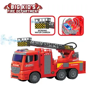Big Kid's Fire Department Friction Ladder Fire Truck 1:10 Scale with Working Water Hose Lights Sounds & Extendable Ladder for Kids Ages 3+