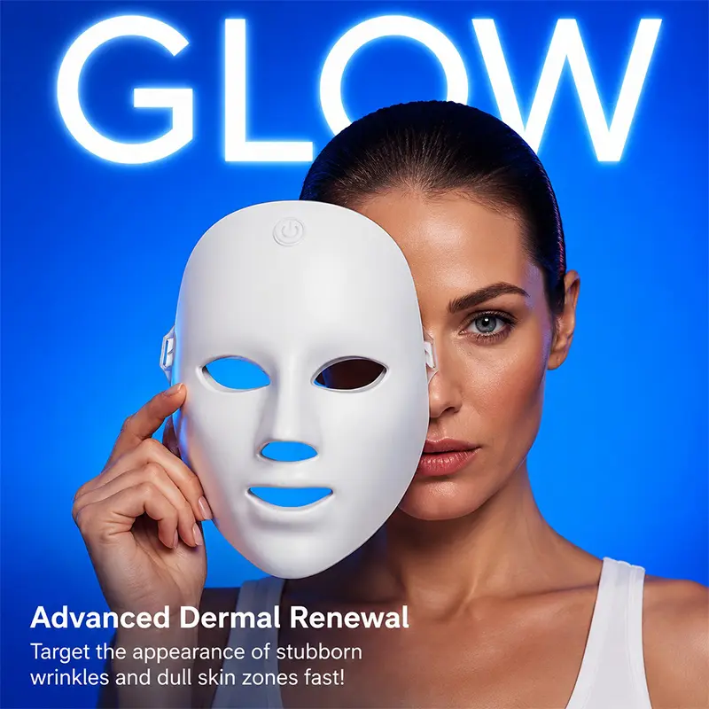 RIANUP Cordless 7-Color LED Face Mask with Head Strap - 60 LEDs Rechargeable Light Therapy Facial Device for Daily Skin Radiance & Home Spa  neck skin rejuvenation home skincare led headband portable home Colorful Infrared LED Face Mask beauty machine