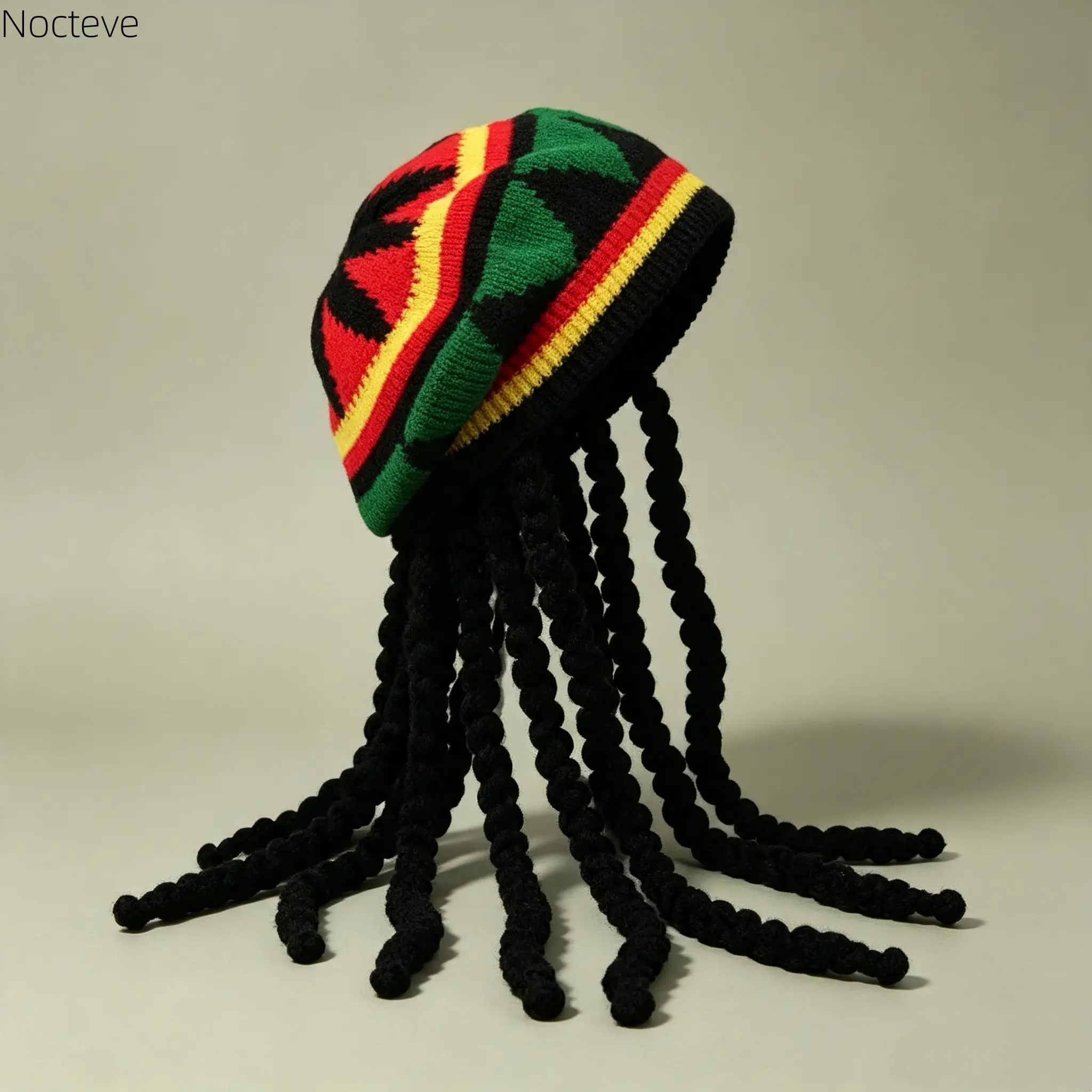 Unisex Jamaican Style Wool Blend Knit Dreadlock Beret, Rainbow Braids Boho Hat, One Size Fashion Accessory for Halloween, Cosplay & Music Lovers Gift