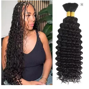 GK 110G 18 Inch Boho Hair for Braiding Deep Wave Bulk Braiding Hair for Boho Braids No Weft Curly Bundles Wet and Wavy Braiding Hair Extensions  Water Wave, Nature Black 1 Bundles
