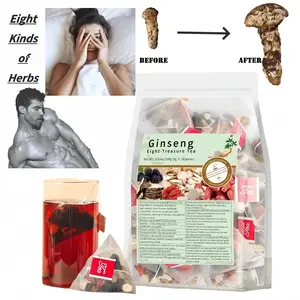 Ginseng Eight-Treasure Herbal Tea 30 Tea Bags with Mulberries Goji Berries Red Jujubes Maca Cistanche Yam Kudzu Ginseng for Kidney Function Wellness Natural Energy Boost Organic Beverage Sweet