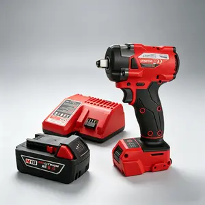 MILWAUKEE Electric Impact Wrench Set with Battery Charger, Red & Black Brushless 1/2" Drive, 4500 RPM Heavy Duty, Compatible with M18 Batteries for Car Tire Removal Auto Repair Industrial DIY kit