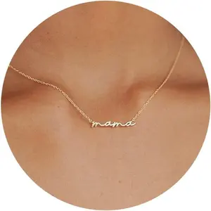 Moodear Mama Pendant Necklaces for Women - Dainty Small Mom Non Tarnish Necklaces for Mother's Day Gift Jewelry Accessories