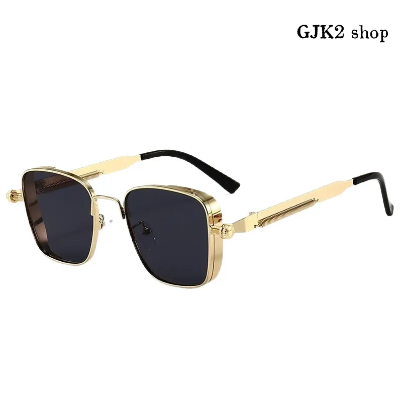 Retro Square Metal Frame Designer-Inspired Sunglasses, UV400 Protection PC Lenses, Mechanical Temple Design, Eyewear Fashion Accessory, Ryan Gosling Glasses Style, Lightweight, Edgy