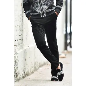 Mariupol Casual Chino Pants in Soft Corduroy Fabric with Button Closure and Comfortable Fit Elastic Menswear Beige Plain Trouser