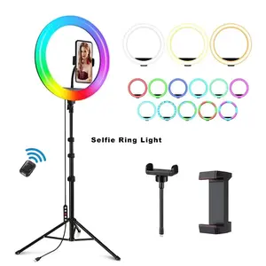 12 inch Selfie Ring Light with Stand, 75" Tall with Phone Holder Color Modes LED Tripod for iPhone, Adjustable Camera tripod ring light Game Cellphone
