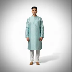 Mens Silk Kurta with Pajama Churidaar 2 Piece E-Set - in different colors Ideal for Party Wear and Loungewear - Menswear Long Sleeve