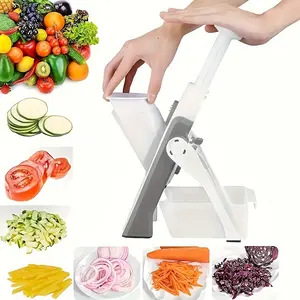 Stainless Steel Blades Mandolin Slicer-Manual Vegetable Chopping Machine, Potato Chipper, French Fries Cutter, Vegetable Cuber, Salad and Fruit Slicer-Kitchen Gadget, No Power Supply, Capacity Less than 33.81 Oz Utensils
