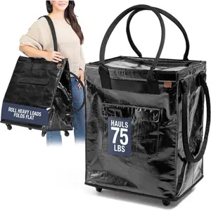 90L Collapsible Portable Hauler Rolling Tote Bag Shopping Cart with Wheels Ideal for Groceries, Laundry and Daily Organization