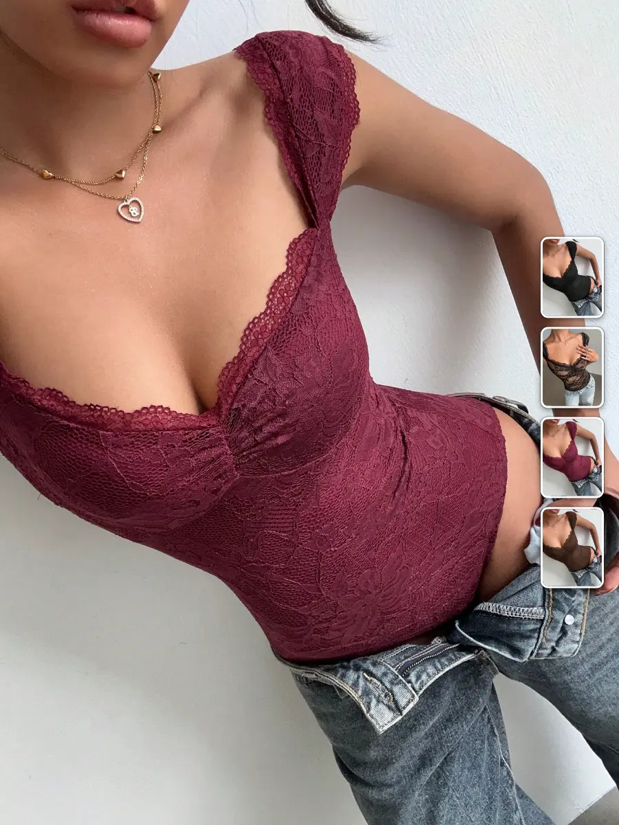 Sweetheart Lace Bodysuit Fitted Burgundy Going Out Club Outfit
