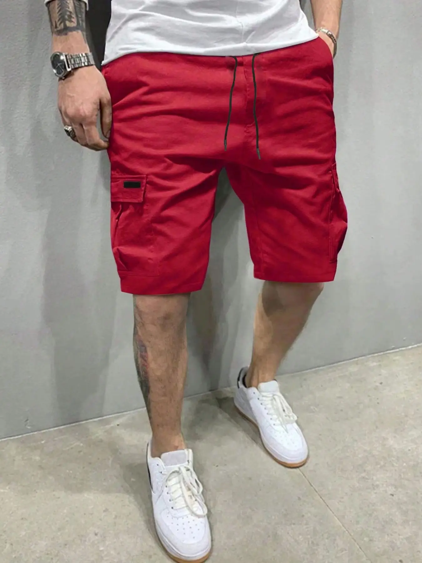 Men's Casual Twill cargo shorts Cotton Drawstring Elastic Waist Short Pants with Four Pockets, Classic Style, Comfortable Fit