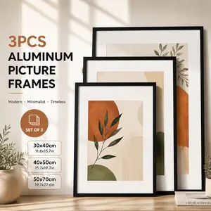 3 Pack Black Aluminum Picture Frames Set 50x70cm 40x50cm 30x40cm 21x30cm, Modern Metal Poster Frames for Wall Art, Gallery Wall Decor, Thin Minimalist Photo Frames with Plexiglass for Living Room Bedroom Office Home Decor