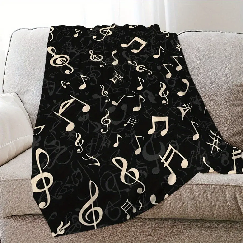 Music Note Treble Clef Graphic Print Flannel Cooling Blanket - Soft Cozy Homegoods Bedding Throw for Bedrooms, Ideal Gift for Musicians