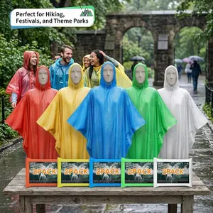 Disposable Rain Ponchos for Adults - Waterproof Emergency Raincoat with Drawstring Hood, Lightweight Packable Reusable Poncho for Outdoor Camping Hiking Travel Festival Events