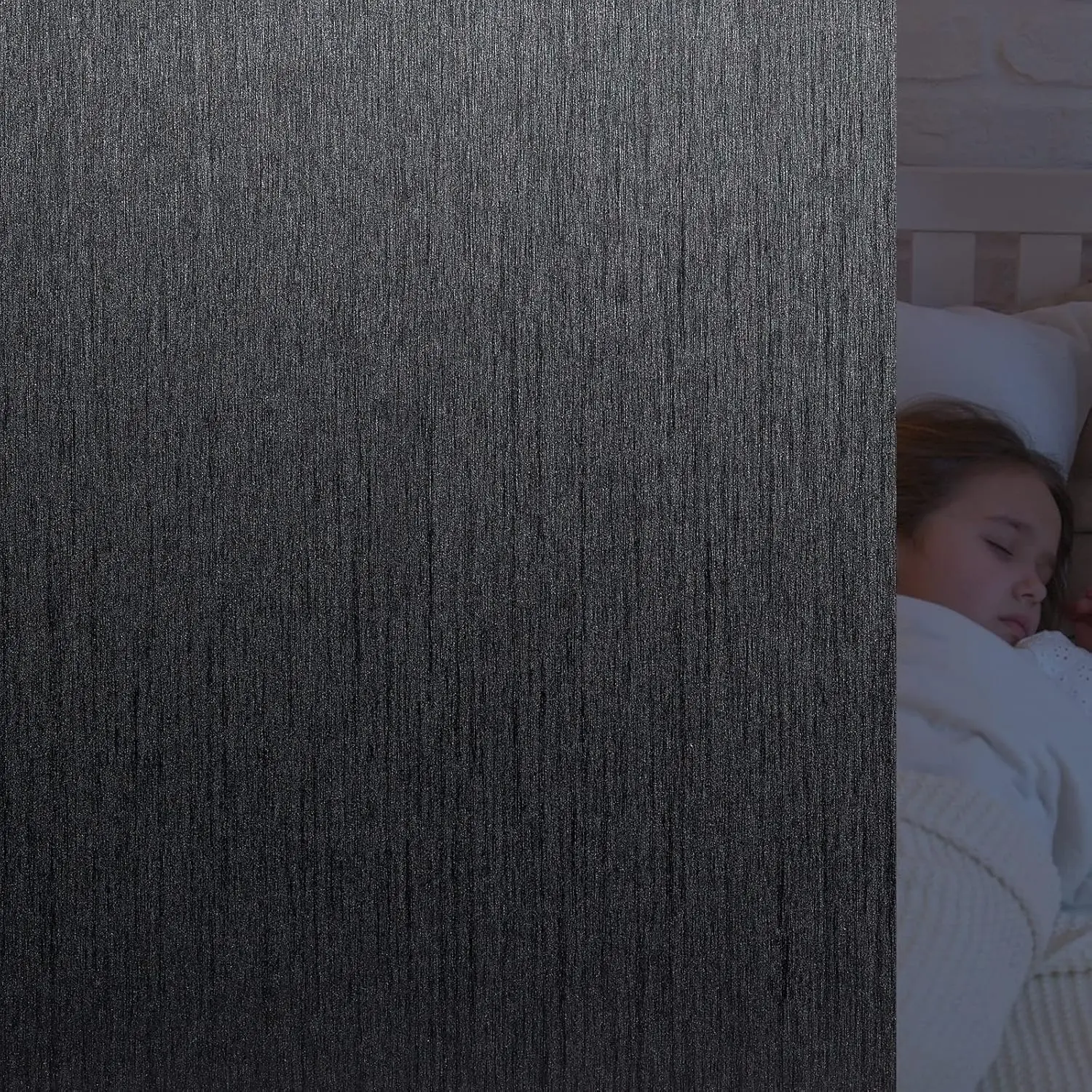 Total Blackout Window Film Silk Black Window Cover Decorative Window Privacy Film Removable Window Tint  Room Darkening Sun Blocking Non Adhesive for Daytime Sleep Nap 17.7in x 6.5ft