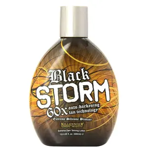 Millennium Tanning Black Storm 60X Bronzer Tanning Lotion for Sensitive Skin - 13.5 fl oz x 2 - Skin Firming & Tan Enhancer with Fruity Honeysuckle Scent - Body Care