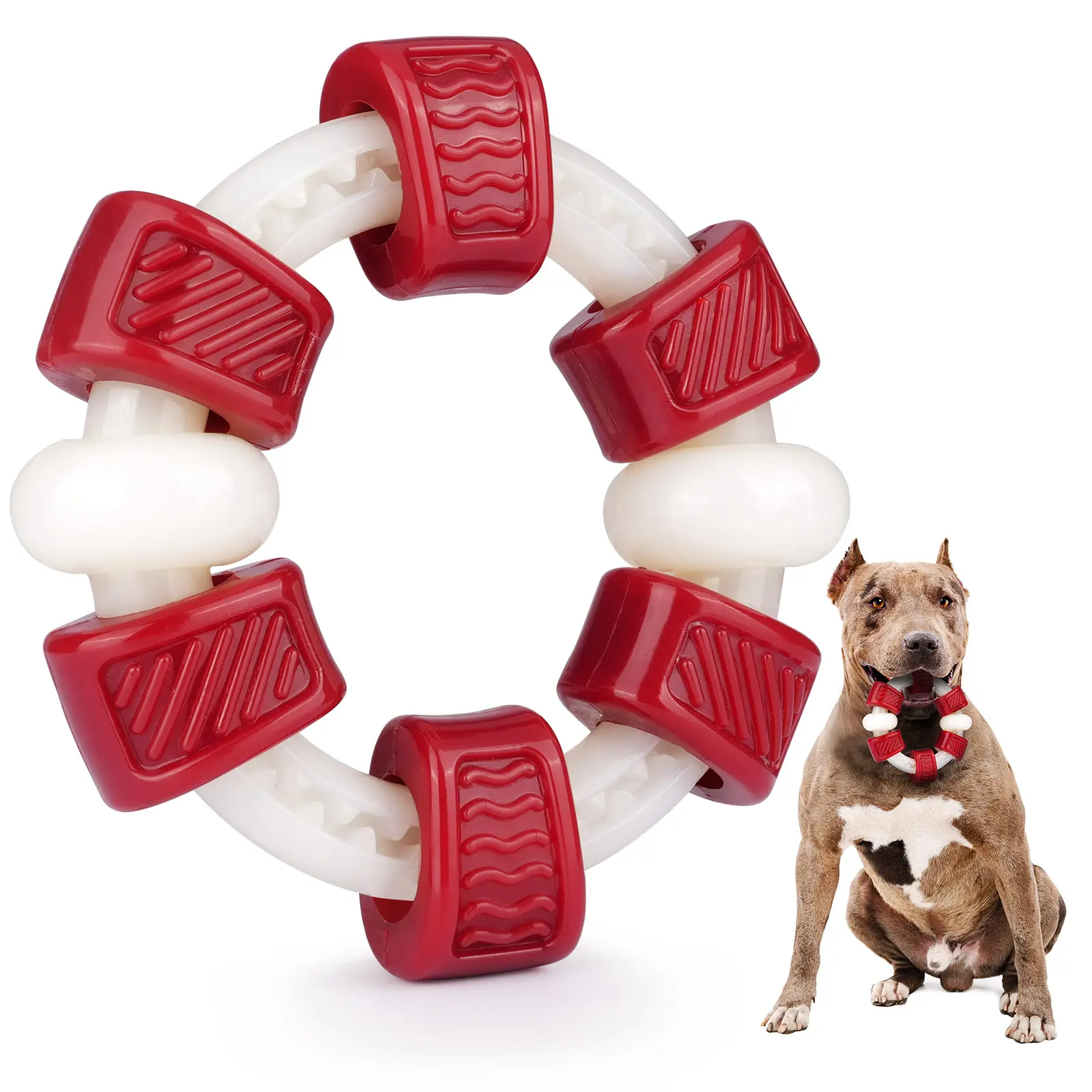 Frienhund Extra Tough Beef Flavor Chew Resistant Nylon Dog Toy, Red & White, 1 count