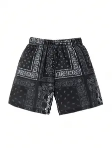 Boy's Ethnic Pattern Breathable Printed Shorts, Casual Elastic Waist Beach Shorts for Summer, Kids Bottoms for Daily Wear