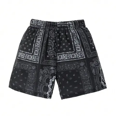 Boy's Ethnic Pattern Shorts, Casual Elastic Waist Beach Shorts for Summer, Breathable Summer Shorts, Kids Bottoms for Daily Wear