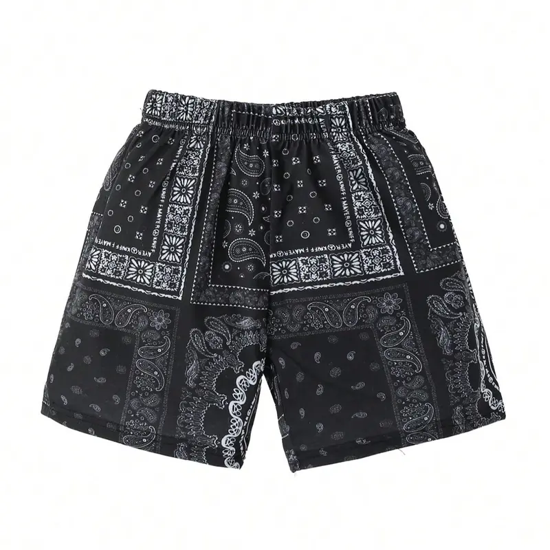 Boy's Ethnic Pattern Shorts, Casual Elastic Waist Beach Shorts for Summer, Breathable Summer Shorts, Kids Bottoms for Daily Wear