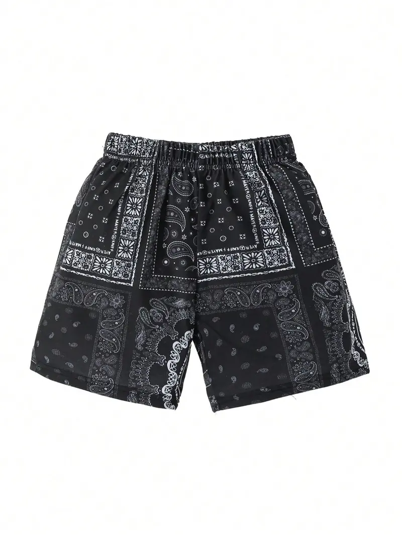 Boy's Ethnic Pattern Shorts, Casual Elastic Waist Beach Shorts for Summer, Kids Bottoms for Daily Wear