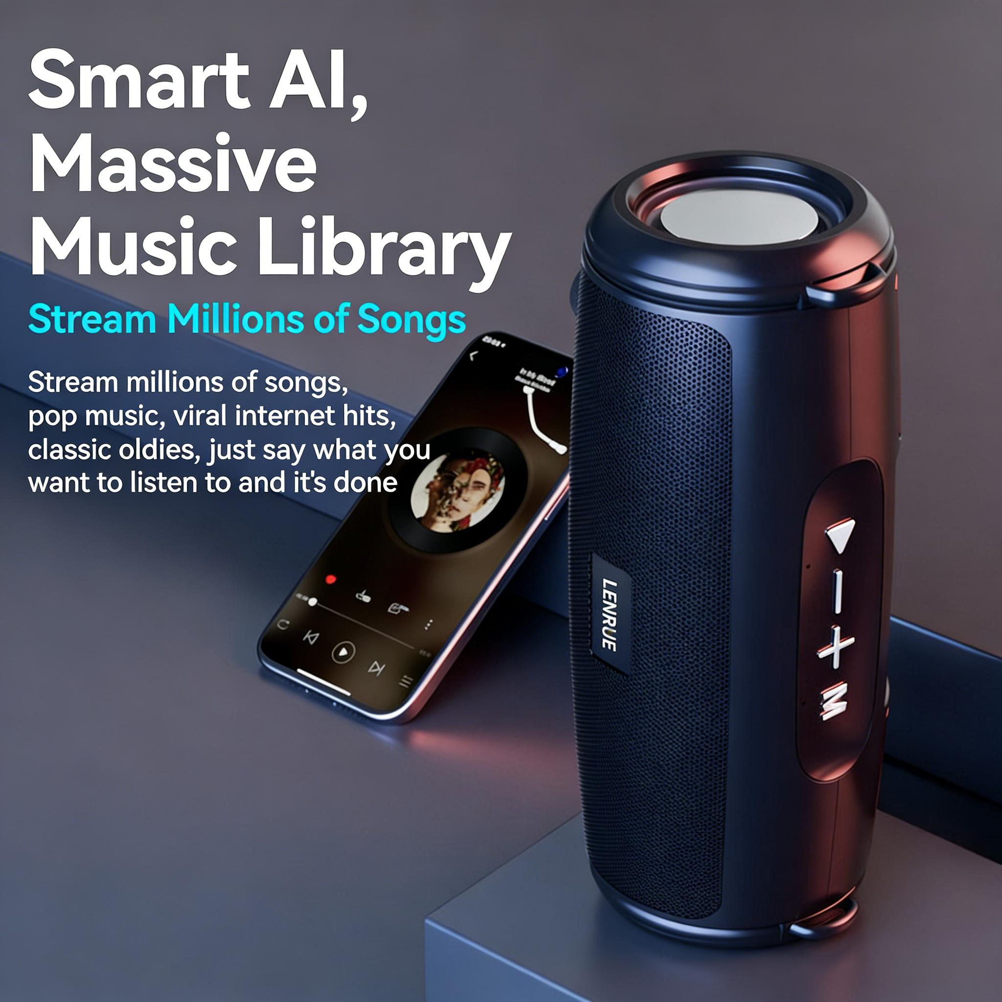 Portable Bluetooth Speaker, Waterproof Wireless Speaker with Deep Bass, TWS Pairing, TF Card, USB, AUX, AI Voice Assistant, Loud Volume for Home, Outdoor, Party, Payment Alert, Gaming