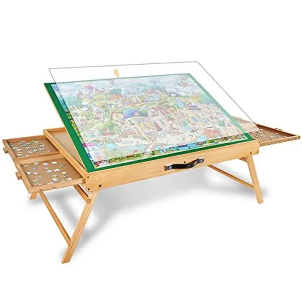 ALL4JIG 1500PCS Portable Puzzle Table with Legs, 25"x34"Adjustable Jigsaw Wooden Puzzle Board with 4 Drawers & Cover Gift for mom, 3-Tilting-Angle Jigsaw Puzzle Table for Adults and Mother’s Day Gift