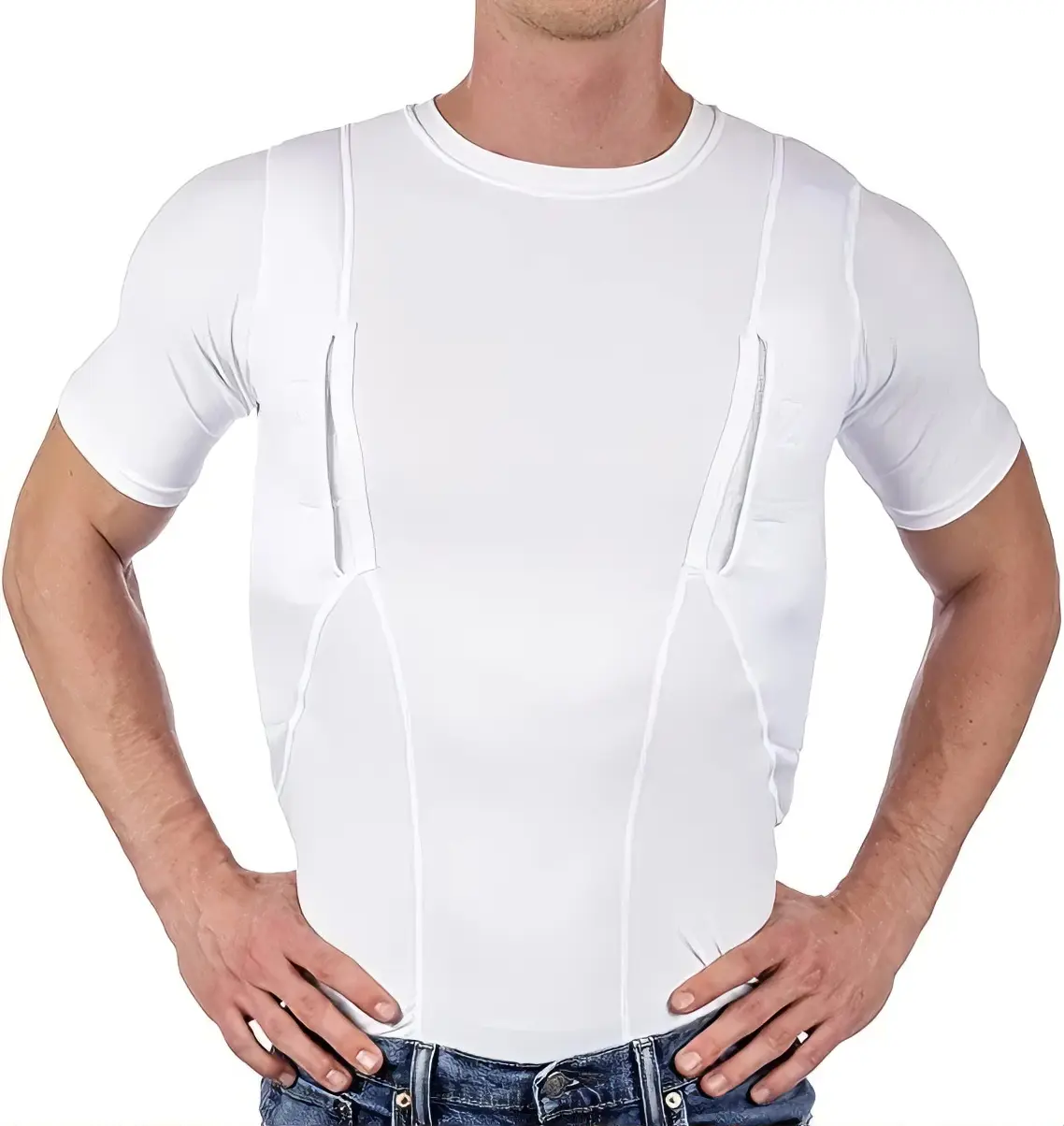 Men's White Short Sleeve T-Shirt with Pockets and Adjustable Straps for Comfortable Fit Casual Streetwear Tshirt