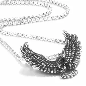 Mens Hawk Eagle Pendant Necklace Stainless Steel Amulet Biker Jewelry