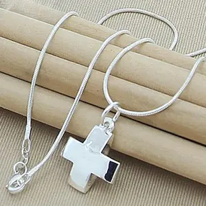 925 Sterling Silver Cross Pendant Necklace 16-30 Inch Snake Chain For Women Man Wedding Engagement Party Jewelry