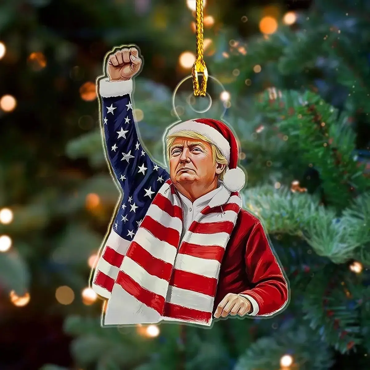 Trump Christmas 2024 Ornament, Donald Trump MAGA Christmas 2D Printed Ornament, President Trump Christmas Ornament, President Trump, 2024 Make America Great Again, Patriotic Xmas Gift
