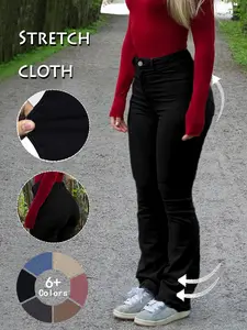 GILIPUR High-Waisted Solid Color Flare Jeans for Women, Stretchy, Comfortable & Breathable, Slim-Fit & Leg-Shaping, Versatile for Daily Commute,ootd,fall fashion,fyp,outfit,for you,women,winter