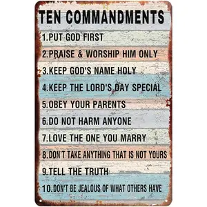 The Ten Commandments Wall Decor 10 Commandments Wall Art 10 Commandment Poster For Kids Metal Tin Sign Vintage Cowboy Ten Commandments Quote Poster 12 X 8 Inch