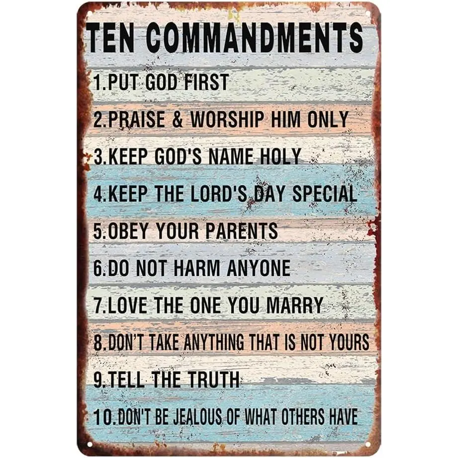 The Ten Commandments Wall Decor 10 Commandments Wall Art 10 Commandment Poster For Kids Metal Tin Sign Vintage Cowboy Ten Commandments Quote Poster 12 X 8 Inch