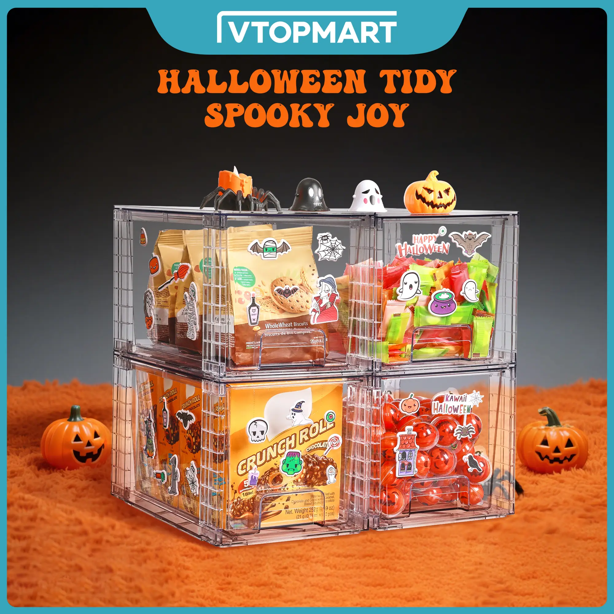 【Fall Deals For You】Vtopmart Transparent Stackable Drawer Organizer, Perfect for Pantry, Under the Sink, Organizing Snacks, Cosmetics, Tampons,Medicin