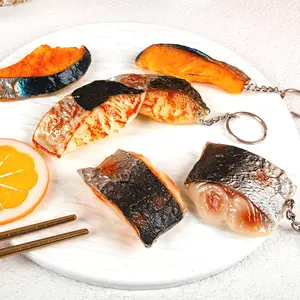 Realistic Food Keychain Set, Fried Fish Design Jewelry, Creative Resin Snack Accessories, Multifunctional Keyring Collection