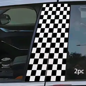 B-Pillar vinyl Decal' Checkered Flag Vinyl Window Decal, Universal Car Sticker for Vehicle Exterior Decoration Truck Accessories Windshield Sticker