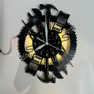 Vintage Art Vinyl Record Wall Clock, LED Seven-Color Light, Remote Control, Ideal Gift for Music Lovers, Mechanics, Unique Home Decor