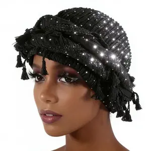 Headgear Women's Flash Diamond Elastic Headscarf Hat Personalized Full Diamond Flash Nightclub Rhinestone Bag Head Twist Tail Hat