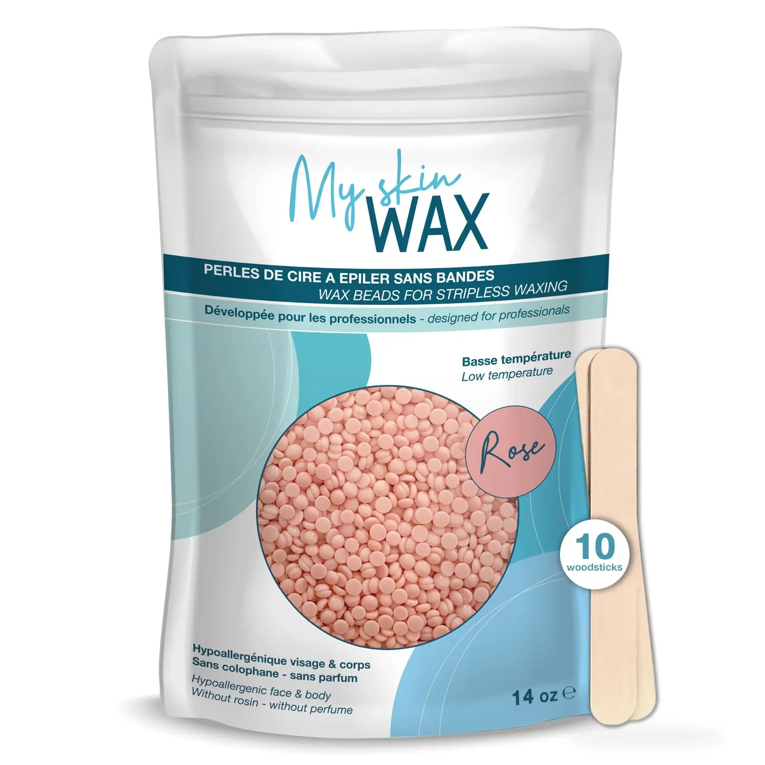 My Skin WAX - Hard Wax Beads, 14 oz (0.88 lb), Hypoallergenic, Waxing Bead for Sensitive Skin, Painless, Stripless Hair Removal Wax, Men, Women, Face wax, Leg Wax, Bikini Wax, Brazilian, Eye Brow, Lip