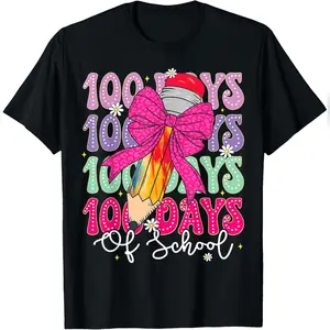 100 Days Of School Coquette Bow 100th Day Of School Girls T-Shirt Comfy Everyday T-Shirt
