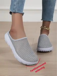 Women Breathable Mesh Slip On Mule Sneakers Thick Sole Non Slip Backless Walking Shoes