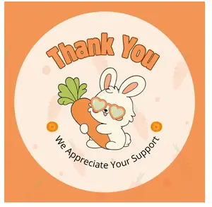 Peach Kawaii Cute Bunny Thank You Circle Sticker 1 inch