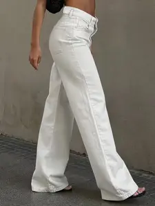 Women's Casual High Waist Wide Leg Pants, Elegant Chic Slim-Fitting Skinny Jeans, All Seasons Fashion, Comfortable and Stylish